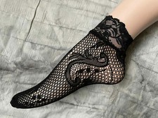 Lace Ankle Socks Frill One Size By Flirt Swirl Fishnet Pattern Black A13