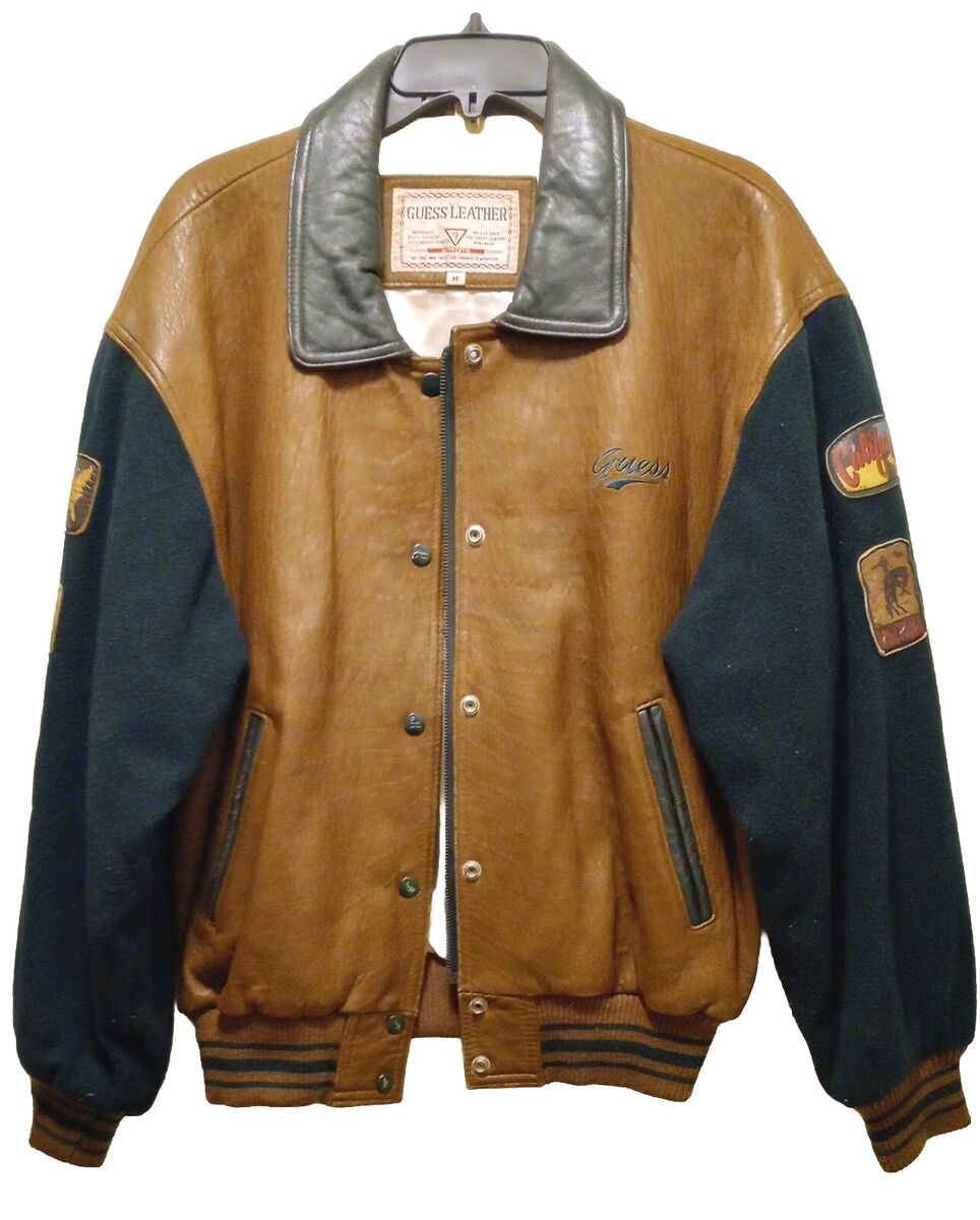 RARE Vintage GUESS Wool Leather Varsity Bomber Jacket Size RARE Vintage GUESS Wool Leather Varsity Bomber Jacket Size