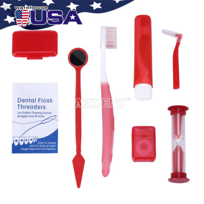 Dental Orthodontic Oral Cleaning Care Kit Travel Brush Floss Thread Guide Red