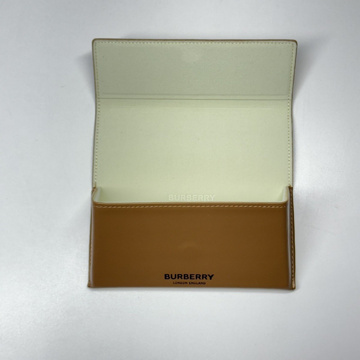 BURBERRY LEATHER SUNGLASSES CASE CARAMEL COLOR WITH CLEANING CLOTH NWOT BURBERRY Large Triangular Brown Sunglass Eyeglass Case +  main image 2
