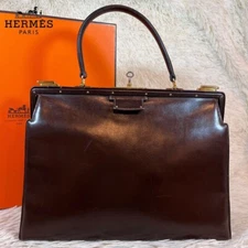 Hermes Dulles Bag Dark Brown Calf Leather Handbag 8.4×12.2×4.3 inch