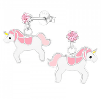 Damen MäDchen Rosa Kristall Pferd Einhorn Ohrstecker 925 Silber Ohrringe Kinder