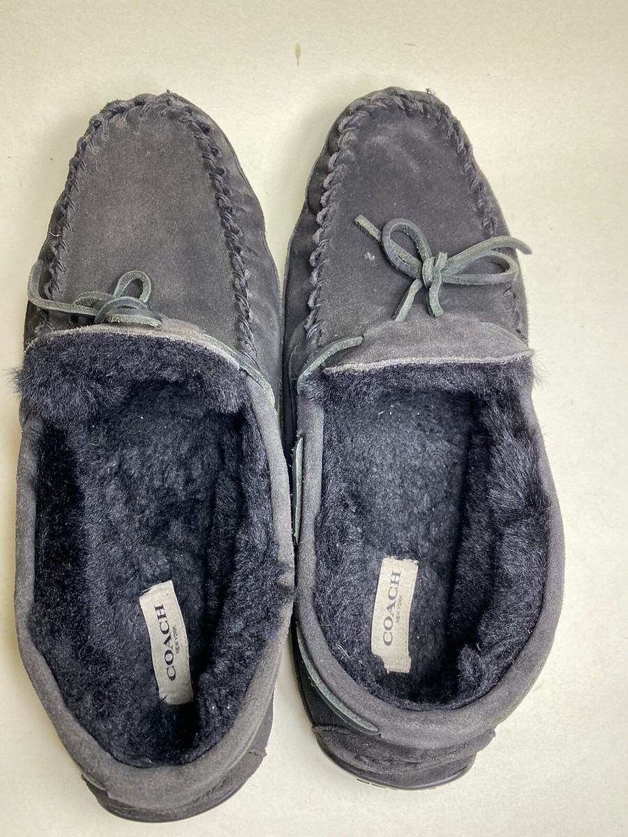 Coach Moccasin Slippers Mens 10 D Black Suede Fleece Shearling Fur Slip On Shoes Coach Moccasin Slippers Mens 10 D Black Suede Fleece  main image 2