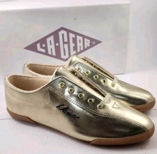 Vtg LA Gear Gold "Workout Mylar" Sneakers New in Box 683 Lace Ups 6.5 1992