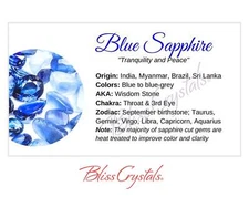 BLUE SAPPHIRE Crystal Information Card, Double sided #HC175