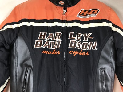 HARLEY-DAVIDSON ジャケット ブラック/オレンジ Harley Davidson Black Orange Bar & Shield Nylon Racing Jacket Mens
