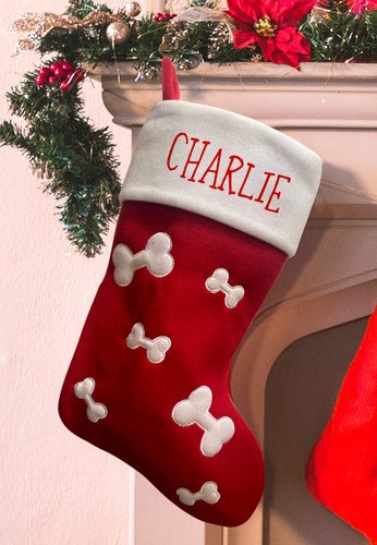 Personalizado Navidad Perros Deluxe Mascota Santa Calcetín - Rojo Huesos Diseño - Imagen 2 de 4