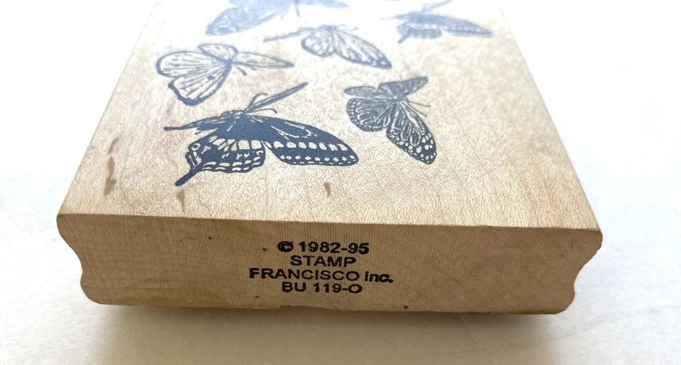 Estampilla de goma voladora de mariposas 3x4" estampilla montada en madera Francisco BU-119-O Foto 2 de 3