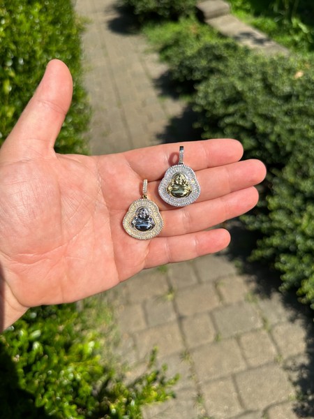 Alternate view of Buddha Pendant Real Moissanite Solid 925 Silver 14k Gold Plated Iced Necklace