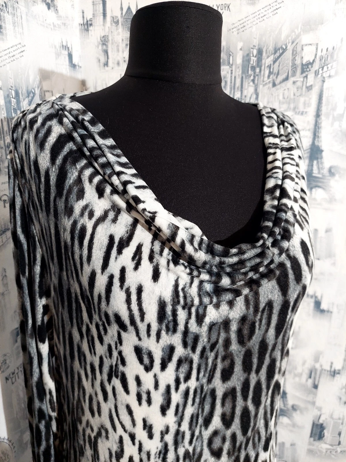 Tunica Michael Kors tg L bianca nera leopardata fantasia animalier manica lunga elasticizzata