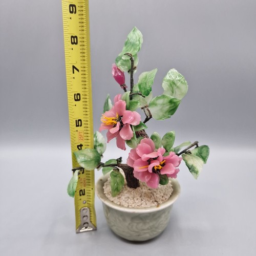 Vintage Chinese Jade Bonsai Tree Asian Multicolor Ceramic Flowers Celadon Pot - Picture 7 of 9