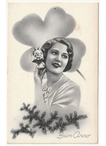Non Viaggiata Card Happy Year Girl Flower Of The Hair Clover - Picture 1 of 2