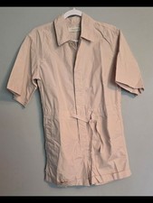 TRAVE Denim Bone Beige Cotton Short Sleeve Utility Romper XS Made in USA