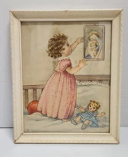 Vintage Nursery Decor Bonella Milano Italy Framed Art Baby Girl 1965 9”x11”
