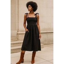 Reformation Linen Tie-Strap Midi Dress Black Size S