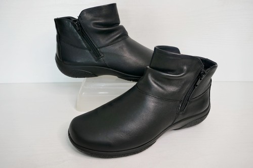 HOTTER MURMUR BLACK LEATHER DUAL ZIP ORTHOLITE COMFORT RUCHED ANKLE BOOTS UK 4.5 - Picture 2 of 15