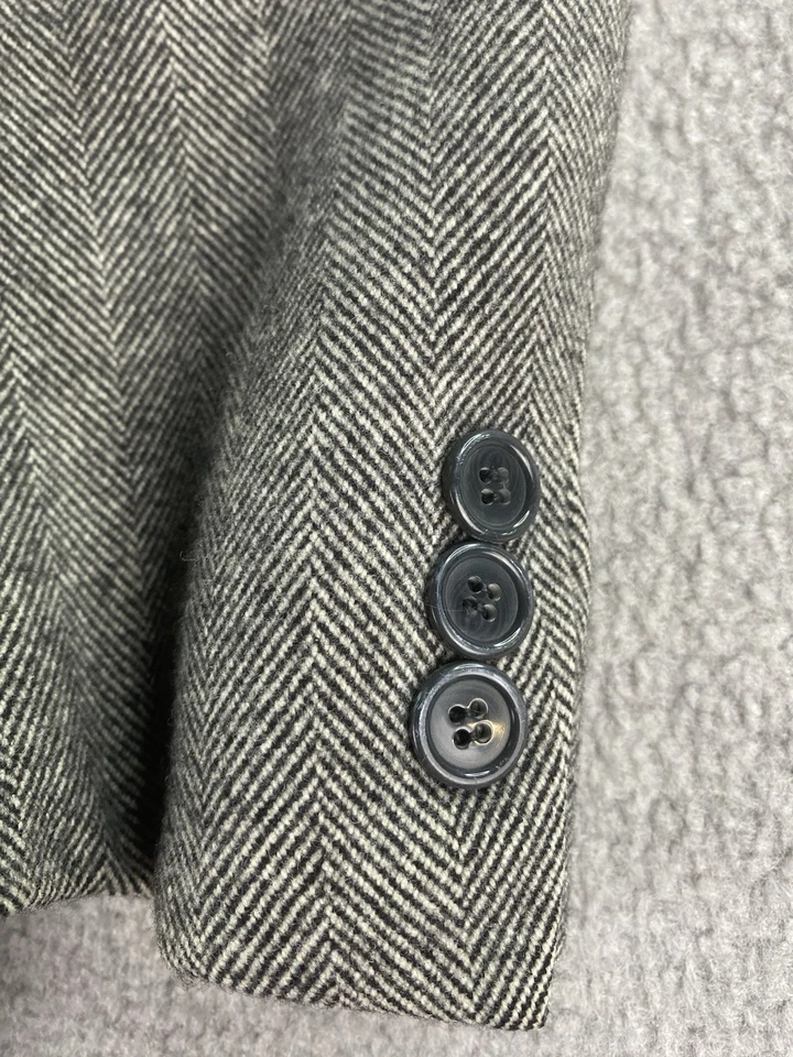Винтажный Marcello Milanelli пальто 42 R серый шерсти твид елочка двубортный - Изображение 2 из 4