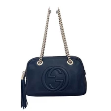 GUCCI Shoulder Bag Soho Chain Fringe GG Logo Leather Crossbody Tote Purse Rare