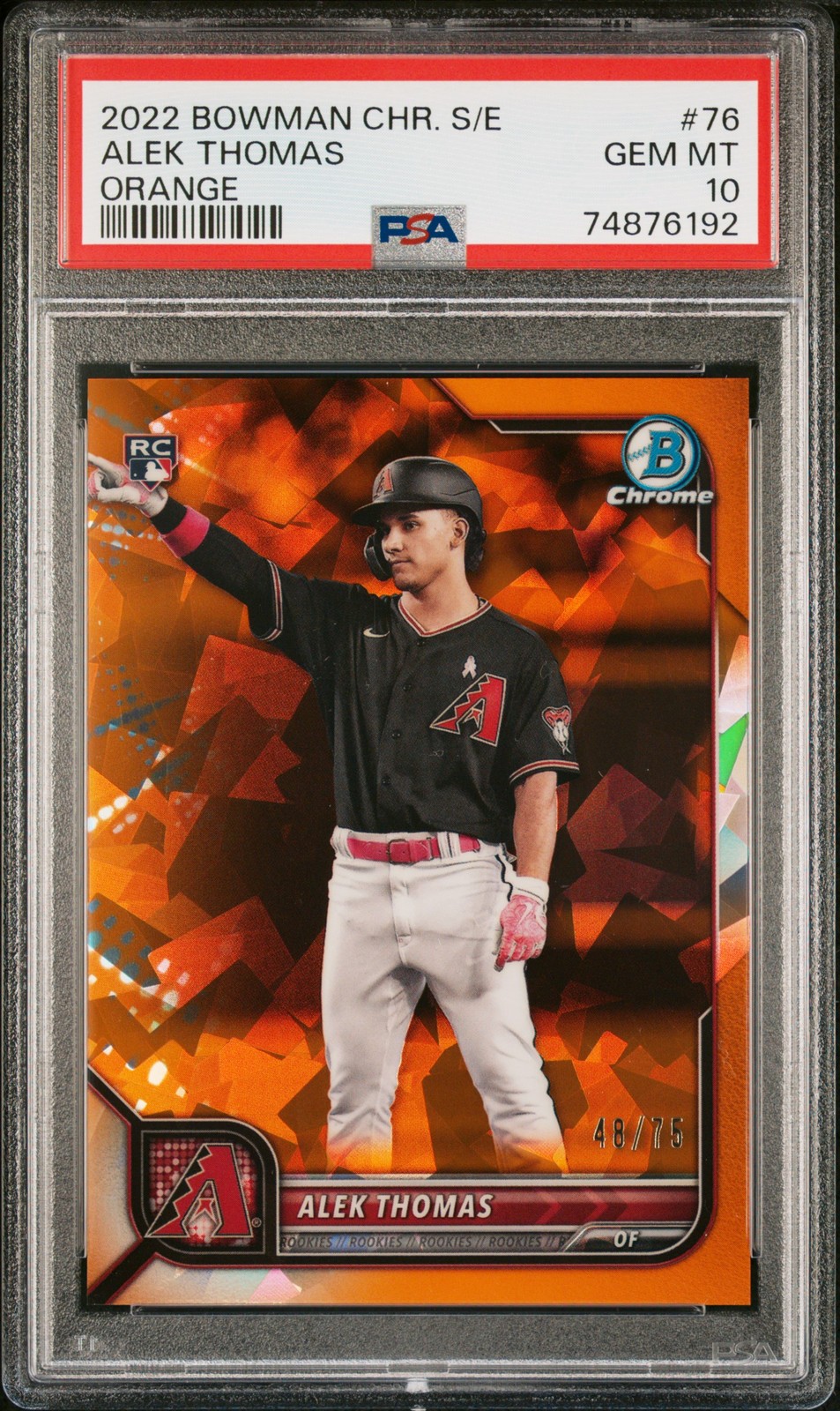 2022 BOWMAN CHROME SAPPHIRE ED ORANGE #76 ALEK THOMAS ROOKIE RC 48/75 PSA 10