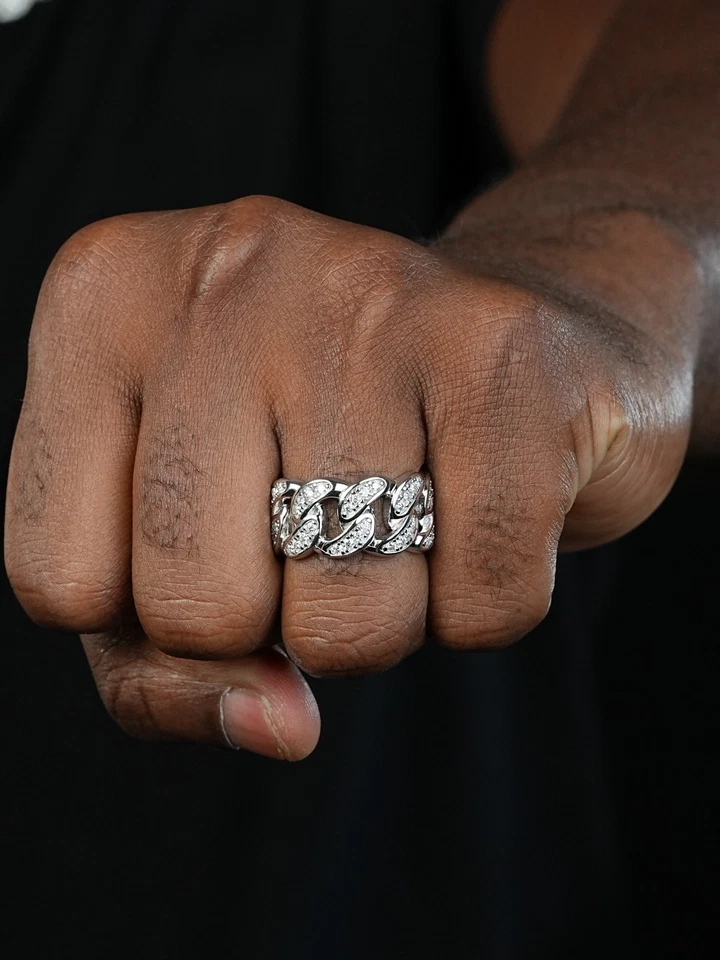 Mens Miami Cuban RING Real Solid 925 Silver/14k Gold Plated Band Pinky HipHop CZ - Image 4 of 4