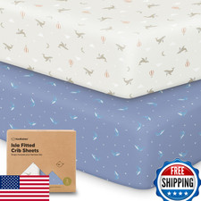 KeaBabies 2pk Bamboo Crib Sheets - 52x28" Fitted Toddler Mattress Cover Marine M