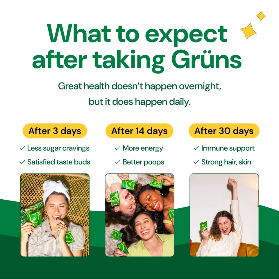 Gruns Low Sugar - SuperFoods Greens Gummies - Sabor dulce - 240 gomitas paquete de 30 Foto 4 de 4