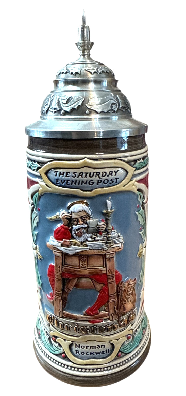 Norman Rockwell ANHEUSER-BUSCH Santa's Mailbag Stein Saturday Eve Post Germn COA