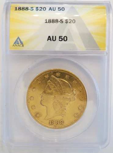 1888-S DOUBLE EAGLE $20 GOLD COIN ANACS AU 50