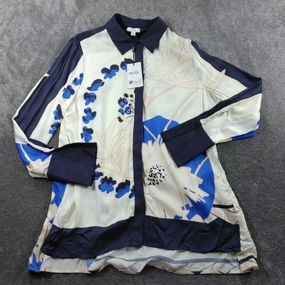 Reiss Isla Shirt Damen UK 14 weiß blau Blumen Platzierung Print Bluse mit Etikett