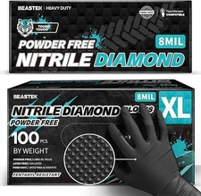 100 Pcs Beastek 8Mil Nitrile Disposable Gloves (Black, Heavy Duty, Latex & Powde