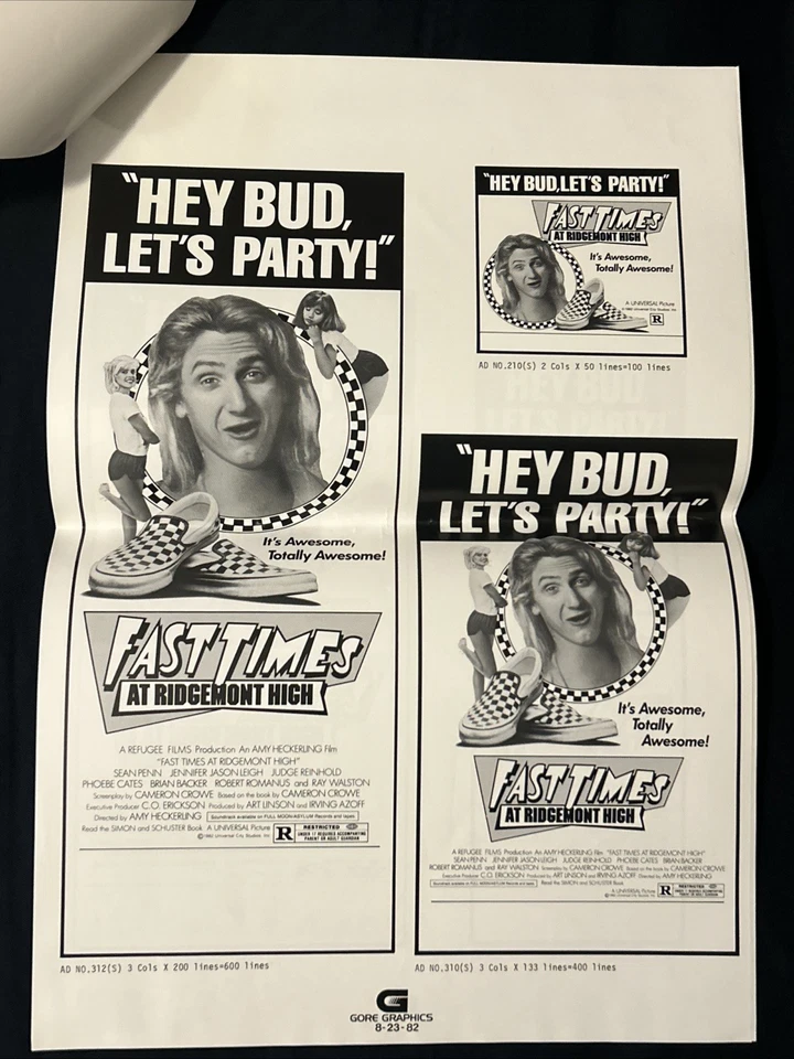 FAST TIMES AT RIDGEMONT HIGH Original 1982 SIN CORTAR Anuncios Slicks (5 PÁGINAS) - ¡RARO! Foto 4 de 4