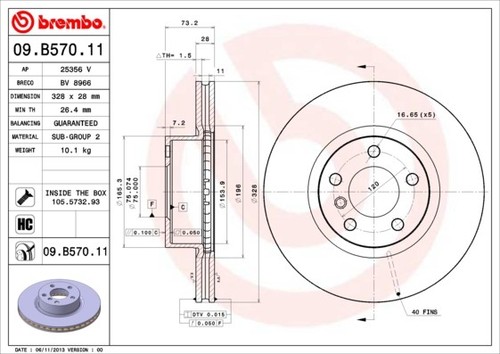2x Brake Discs Pair Vented fits BMW X3 F25 3.0 Front 10 to 17 328mm Set Brembo - Picture 3 of 3