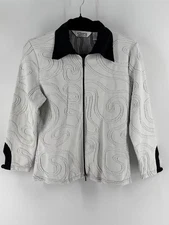 Stera Women’s Shirt Top Pullover With Zipper Front Size L Off White & Black