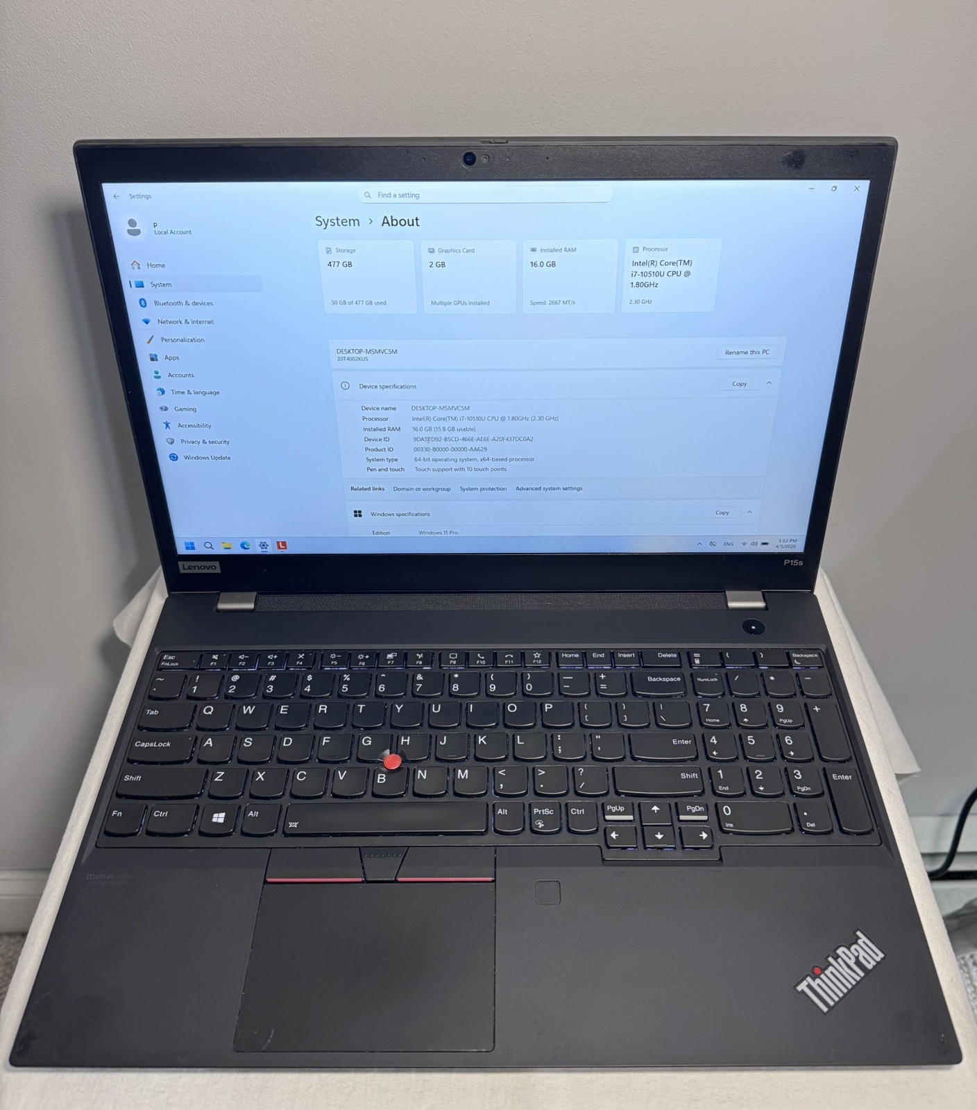 LENOVO ThinkPad P15s Gen 1 i7 15.6