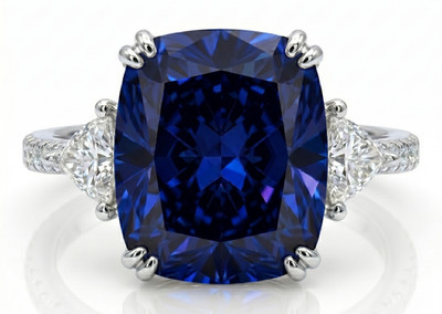 8.00 Ct Certified Cushion Cut Blue Natural Diamond Ring VVS1 White Gold Finish