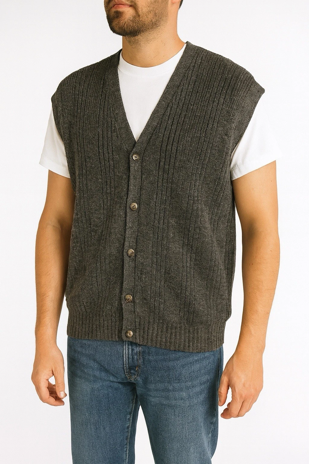 Claybrooke Wool Blend Dark Gray Sweater Vest Men’s Size XL Button Up Grandpa