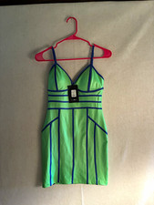 Fashion Nova Women’s M Green/Blue Trim Bodycon Mini Dress V-Neck Spaghetti
