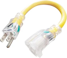 1 Ft Lighted Extension Cord - 12/3 SJTW Heavy Duty Yellow Extension Cable with 3