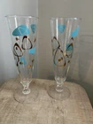 Vintage Mid Century Modern Champagne/Pilsner Glasses Atomic Teal Gold Set of 2