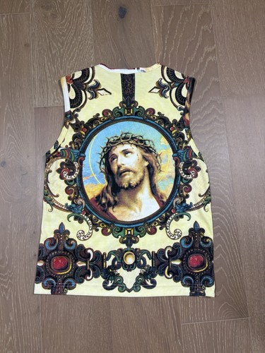NUKWEAR Cowboy And Angels Sleeveless Shirt Large Yellow Jesus Renaissance Art - Picture 8 of 9