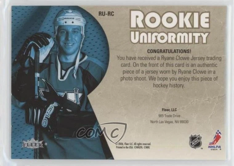 2005-06 Fleer Ultra Rookie Uniformity Ryane Clowe #RU-RC RC - Image 2 of 2