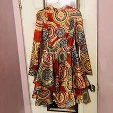 Unique Exotic High Fashion Flare Carretto Print Geometric Dress Knee Length Midi