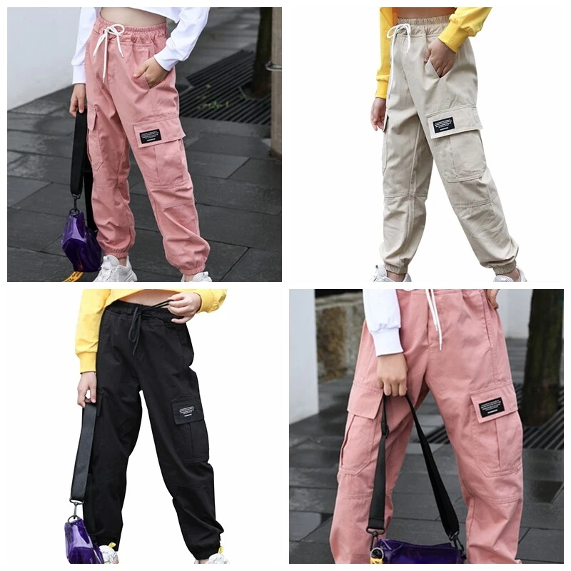 Girls Kids Cargo Pants Casual Wear Fashion Pure Color Autumn Trousers  Clothes