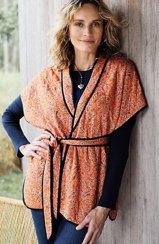 J Jill Belted Quilted Ruana Jacket Kimono Size XL-3X NWT Orange Paisley ...