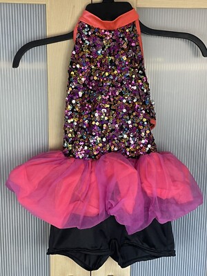 Sequin Girls Dance Costume Beauty Pageant Tap Jazz Curtain Call Sz M Child