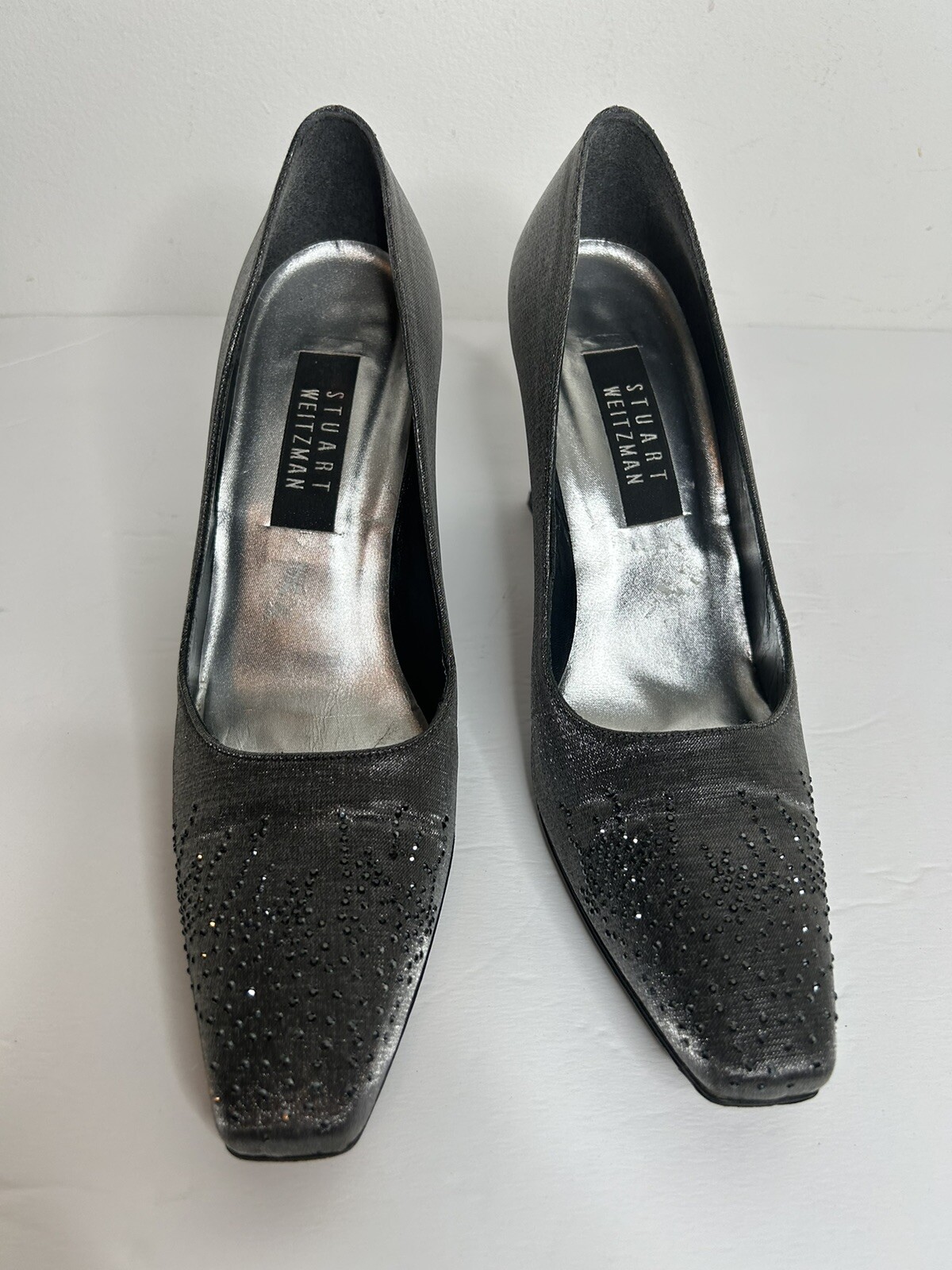 STUART WEITZMAN Silver Square Toe Embellished Hee… - image 3
