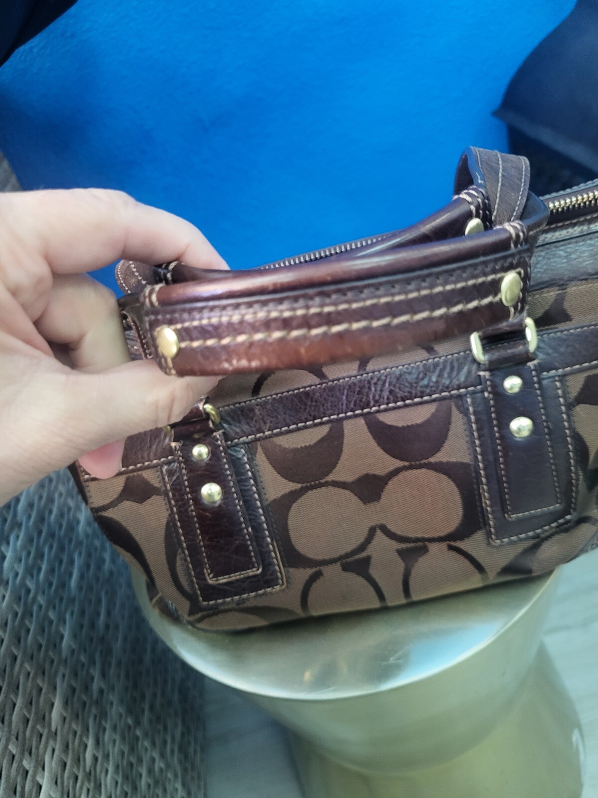 Authentic Coach Monogram Brown Leather Handbag To… - image 3