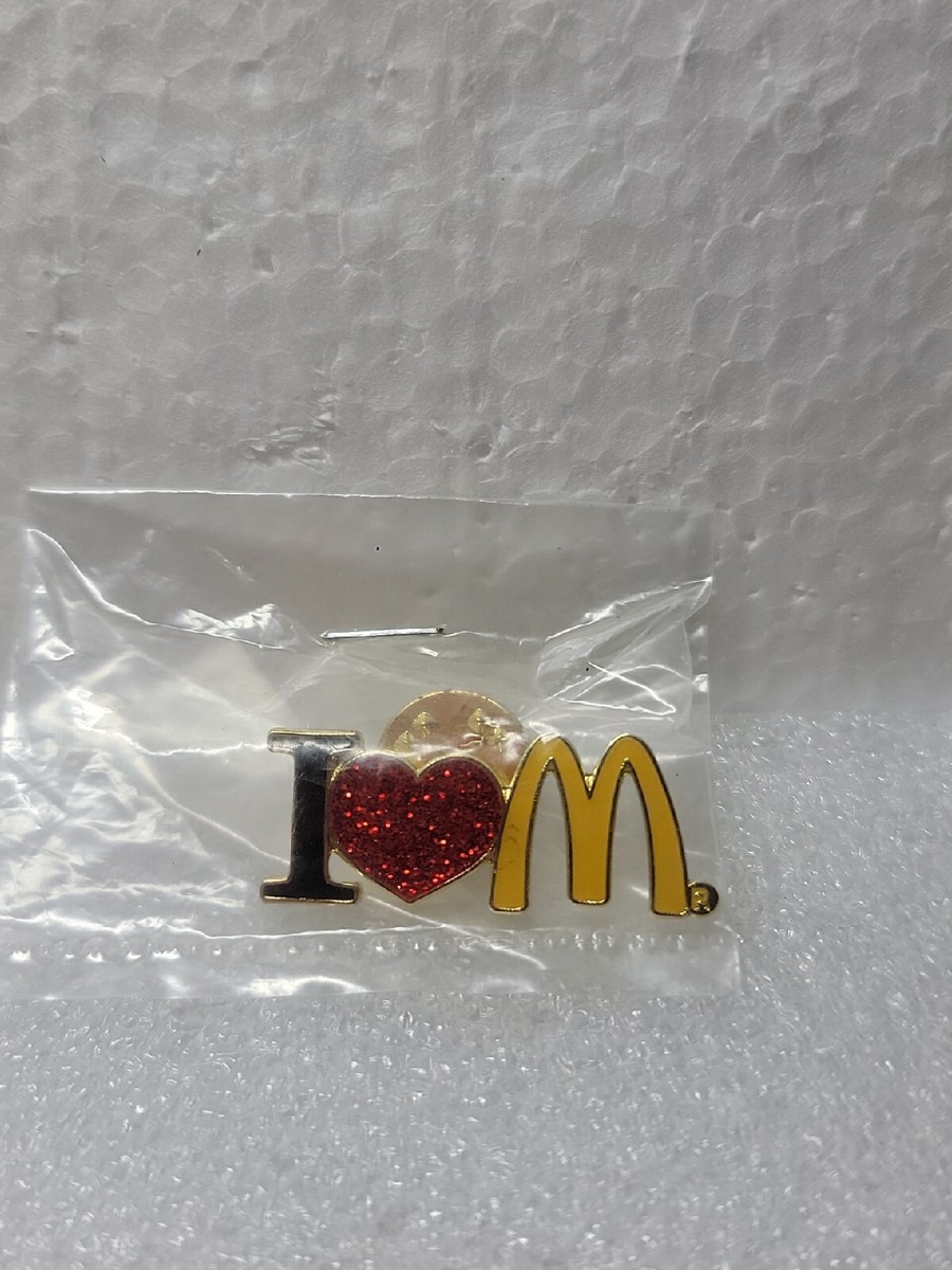 McDonalds I Heart M Love Enamel Lapel Hat Pin Glitter Red Heart