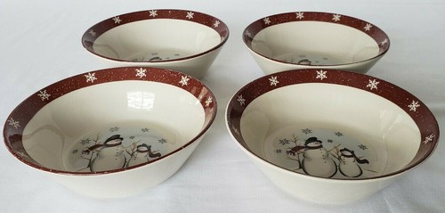 Royal Seasons Stoneware Holiday Snowmen FOUR Coupe Cereal Bowls 6-3/4" - Picture 3 of 6