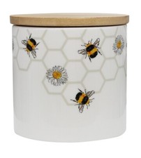 New White Shade Ceramic Tea Coffee Canister Storage Jar Honeycomb Bee 